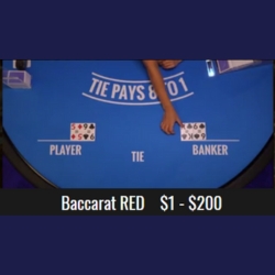 A focused dealer conducting a Baccarat game with a blue-lit casino ambiance.