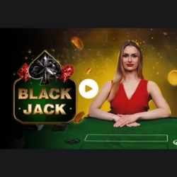 A professional blackjack table with a poised female dealer, ideal for strategic card players.