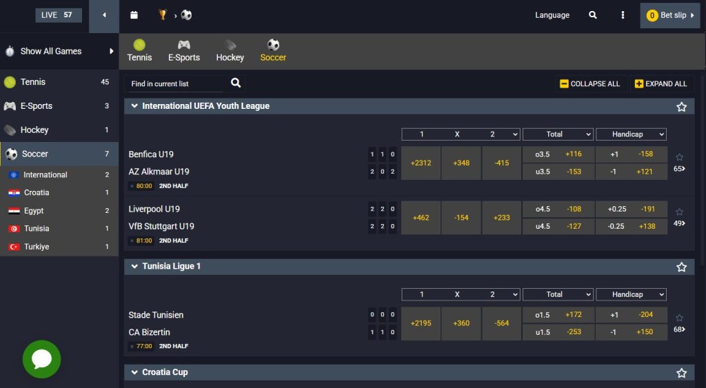 Live betting page on BetAnySports displaying real-time odds and options for Serie A and Bundesliga soccer matches.