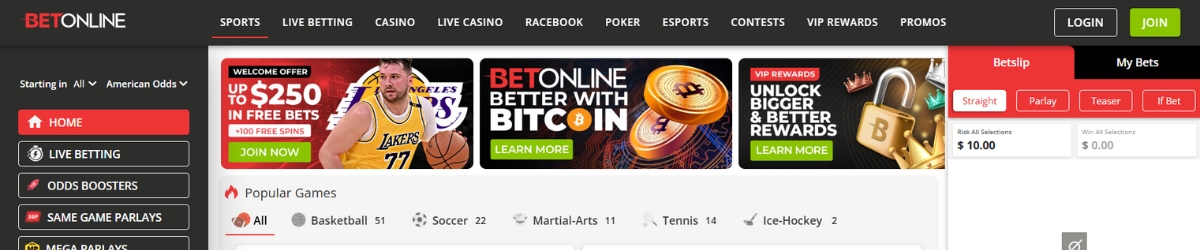 BetOnline sportsbook interface