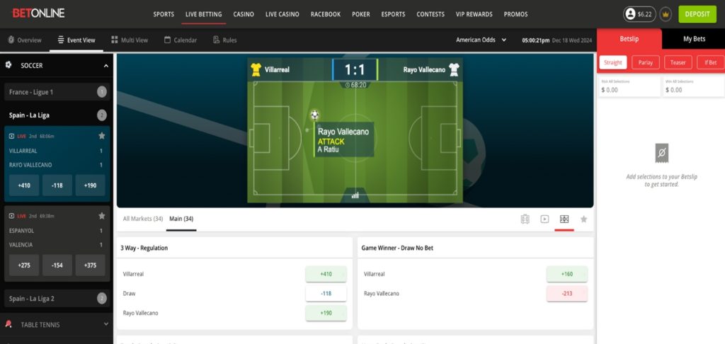 BetOnline gamecast.
