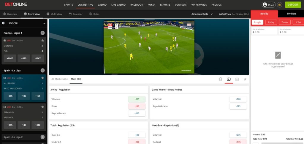 BetOnline live streaming game feature.
