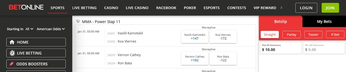 BetOnline Power Slap Sportsbook