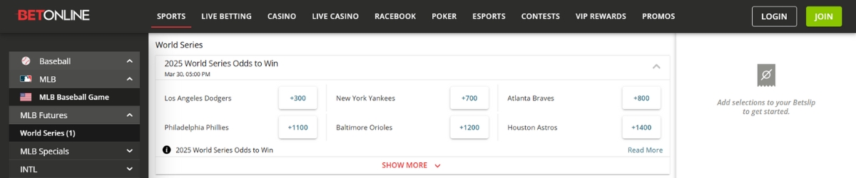 BetOnline World Series Betting Site