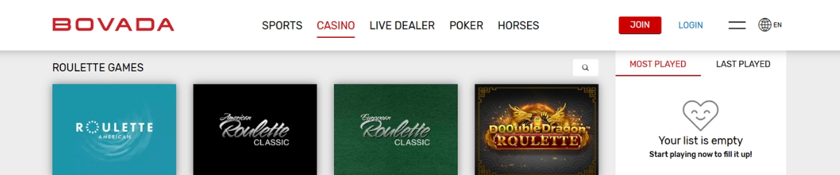 Bovada Casino roulette games