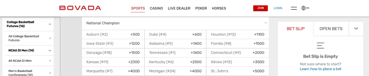 Bovada March Madness Sportsbook
