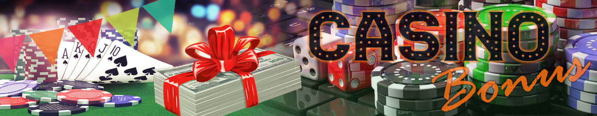 Casino Bonus Playing Cards Poker Chips Money with Red Bow Gambling Dice