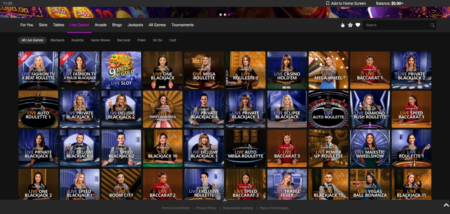 Jackpot City Casino Live Dealer Page