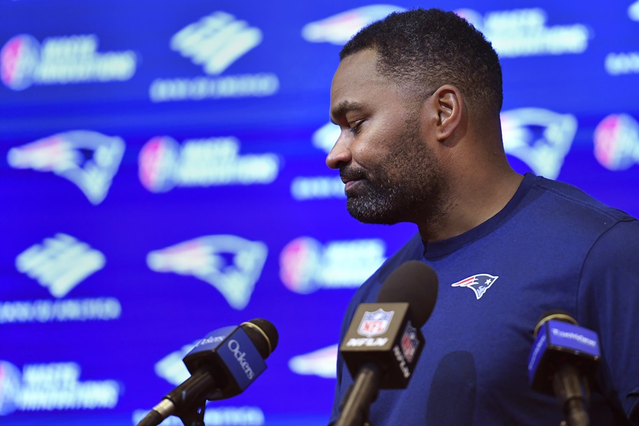 Jerod Mayo takes questions after a New England Patriots game.