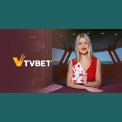 A TVBet Poker session featuring a professional host in a sleek casino-themed setting, perfect for immersive video poker gameplay.
