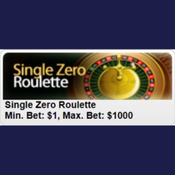 European-style roulette offering high RTP% and classic gameplay with bets ranging from $1 to $1,000.
