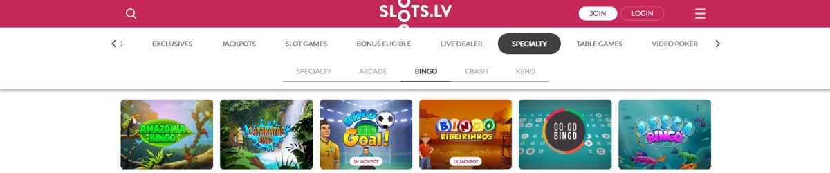 Slots.LV online bingo games.