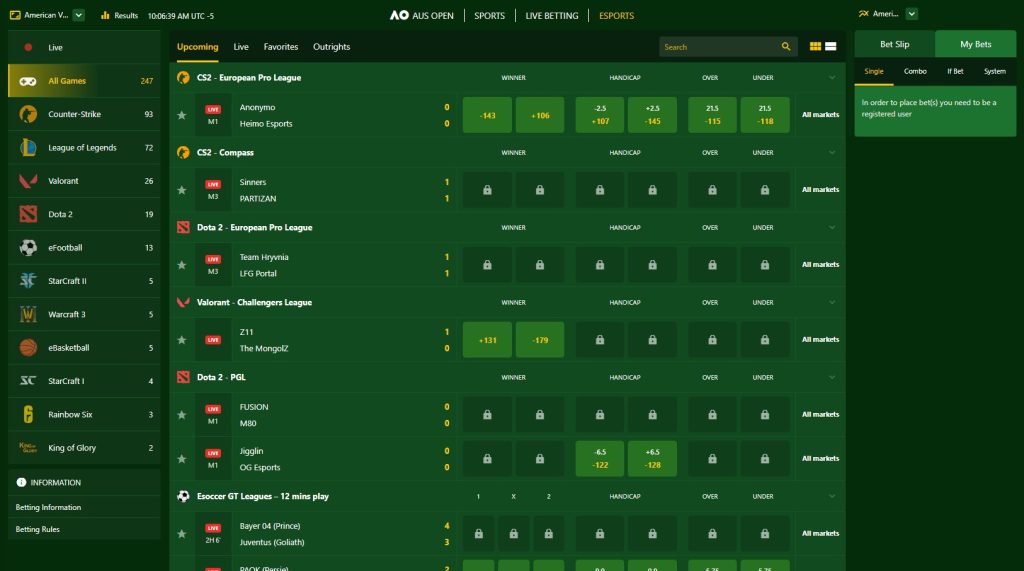 Sombrero Spins E-Sports Betting Page