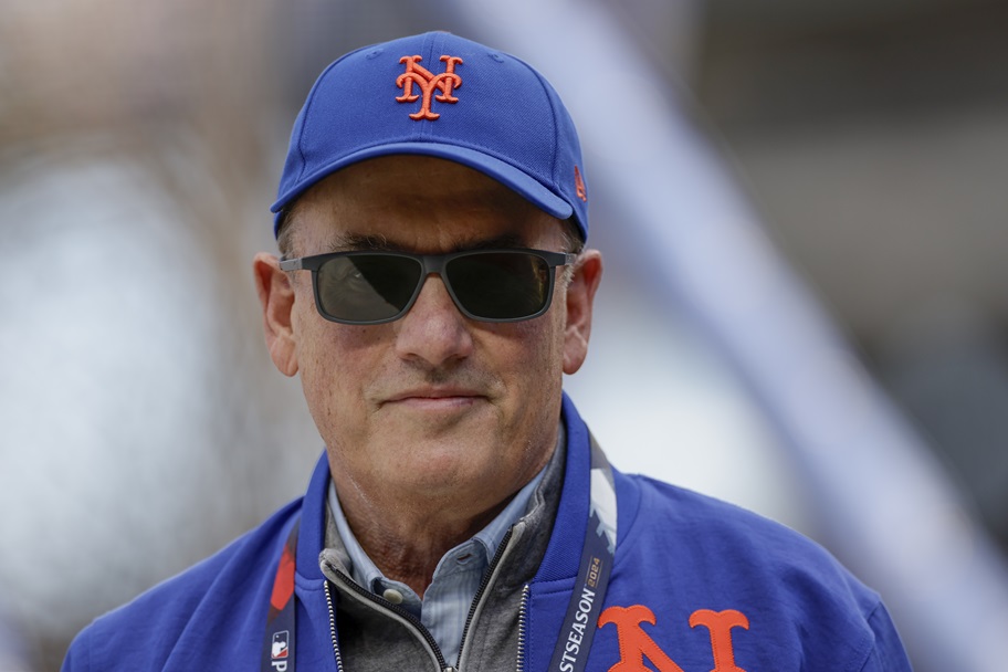 New York Mets owner Steve Cohen looks on during an MLB game.