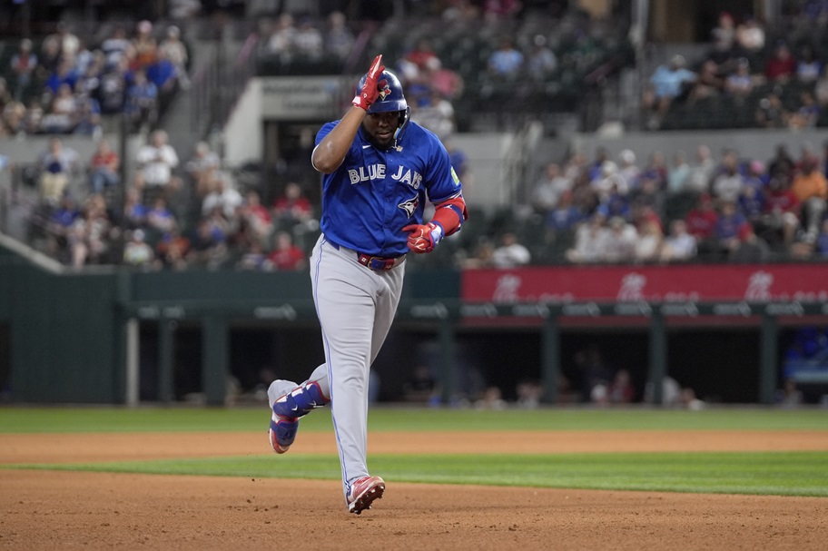 Vladimir Guerrero Jr. of the Toronto Blue Jays rounds the bases after a home run.