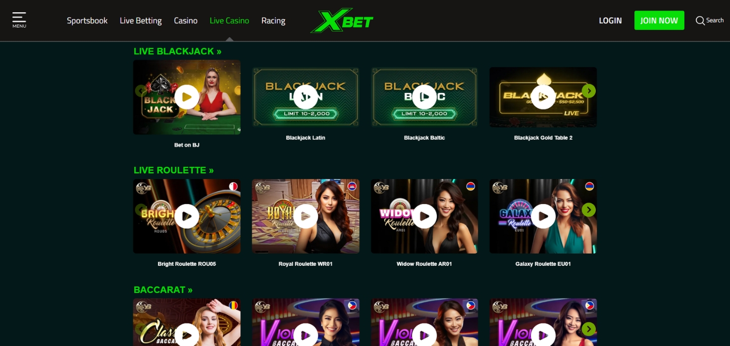 XBet Live Casino Lobby